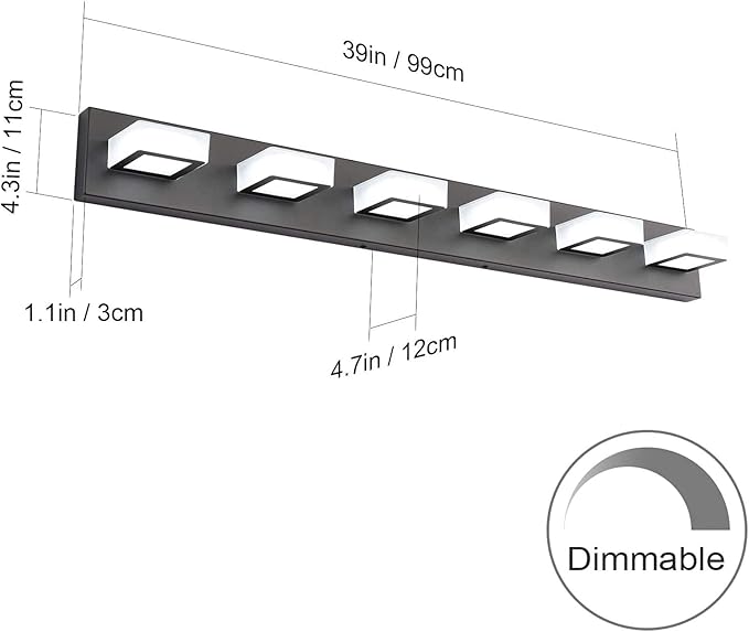 Ralbay 6 Lights LED Modern Dimmable Matte Black Vanity Light Acrylic Modern - Image 2