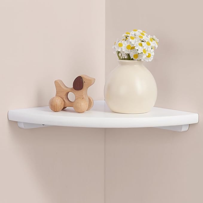 Gieanoo White Corner Wall Shelf 7inch Solid Oak Wood Floating Corner Shelf by GIEANOO