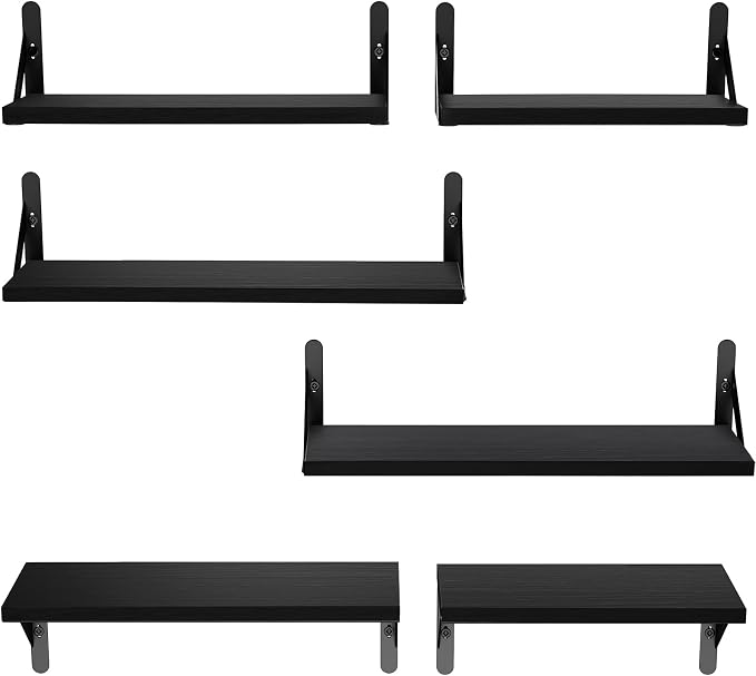 AMADA HOMEFURNISHING Wall Shelves Set of 6, Wood Floating Shelves - Image 8