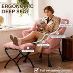 Welnow Lazy Chair with Ottoman, Reading Chair with Footrest, Dark Pink - Image 6