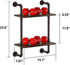 Helsin 2 Tier Industrial Pipe Floating Bathroom Shelves, 16inch Rustic Wood - Image 3