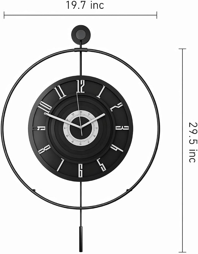 Large Luxury LED Backlit Wall Clock – Pendulum Roman Numeral Metal Ring - Image 4