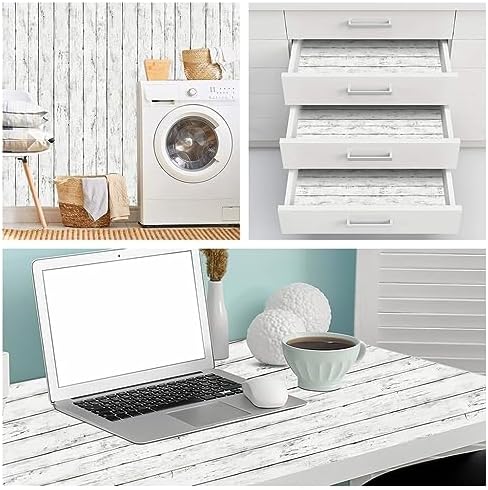 Arthome 17 x 240 inches White Gray, Peel and Stick Wallpaper, Wood Contact Paper - Image 5