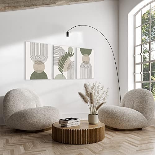 Sage Green Boho Wall Art Set of 3, Minimalist Framed Wall Art Geometric Line - Image 7