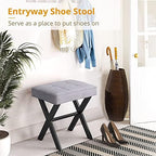 LUE BONA Vanity Stool - Square Linen Makeup Seat With Metal X Legs, Small Ottoman Chair for Makeup Room, Living Room, Bathroom - Modern Padded Foot Rest, Dark Gray - Image 5