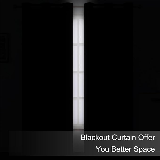 LEMOMO Blackout Curtains 52 x 120 Inch Long Black Curtains Set of 2 Panels Room - Image 3
