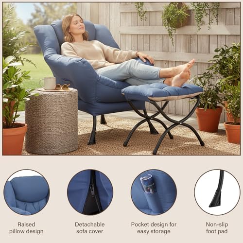 Welnow Lazy Chair with Ottoman, Reading Chair with Footrest,Royal Blue - Image 6