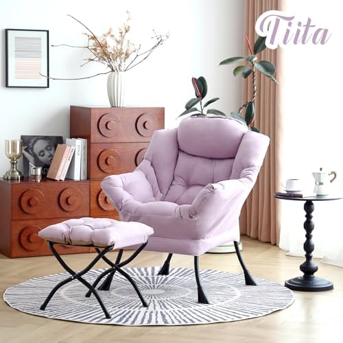 Tiita Lazy Chair with Ottoman, Comfy Reading Accent Chair, Purple - Image 3