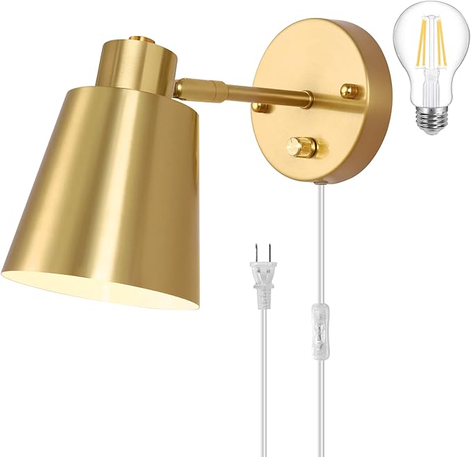 VATONI Dimmable Wall Sconce, Plug in Wall Sconce Adjustable Angle Wall Lights by VATONI