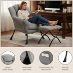 Welnow Lazy Chair with Ottoman, Reading Chair with Footrest,Soft Gray - Image 6