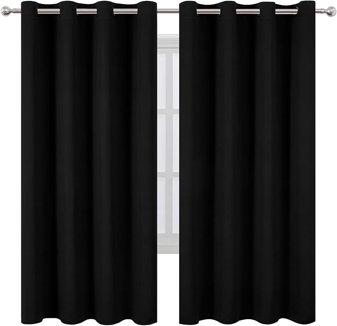 LEMOMO Blackout Curtains 66 x 72 Inch Long Black Curtains Set of 2 Panels Room - Image 2