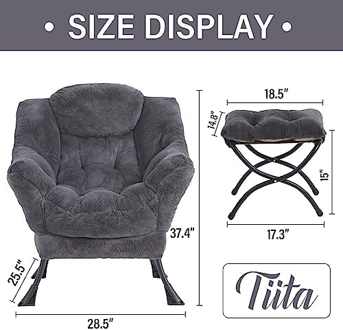 Tiita Lazy Chair with Ottoman, Comfy Reading Accent Chair, Plush Navy - Image 4