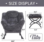 Tiita Lazy Chair with Ottoman, Comfy Reading Accent Chair, Plush Navy - Image 4