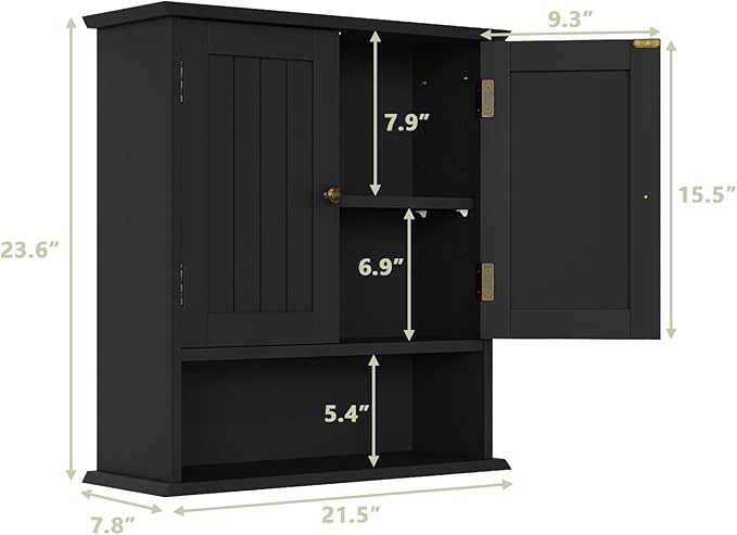 Smuxee Black Wall Cabinet, 2-Door Medicine Cabinet - Image 3
