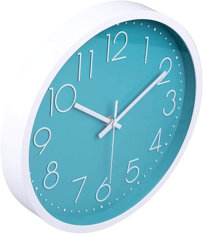 jomparis 12 Inch Silent Non-Ticking Battery Operated Round Turquoise Wall Clock - Image 5