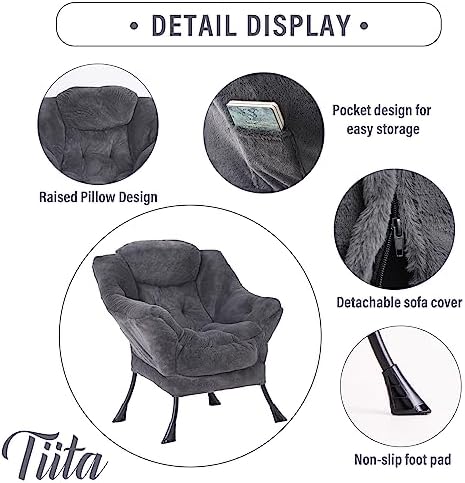 Tiita Lazy Chair with Ottoman, Comfy Reading Accent Chair, Plush Navy - Image 2