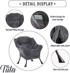 Tiita Lazy Chair with Ottoman, Comfy Reading Accent Chair, Plush Navy - Image 2