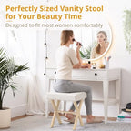 LUE BONA Square Linen Makeup Stool, Metal X Legs, Small Ottoman Stool Chair for Vanity, Modern Padded Seat Foot Rest for Makeup Room, Bathroom - Image 3