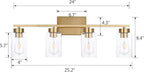 4 Light Bathroom Vanity Light Fixtures, Brushed Brass Modern Wall Lights - Image 3