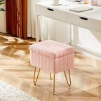 Sweetcrispy Vanity Stool Chair with Storage, 18.9”H x 16”L x 12.2”W Ottoman Chair Faux Fur Soft Padded Makeup Footstools Seat with 4 Metal Legs Anti-Slip Adjustable Feet for Make Up, Pink - Image 2