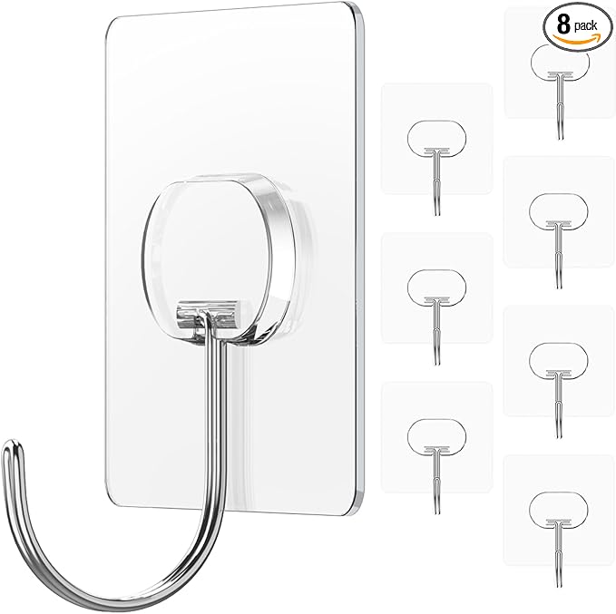 JINSHUNFA Adhesive Wall Hooks 13LB Heavy Duty No Drill Large Transparent by JINSHUNFA