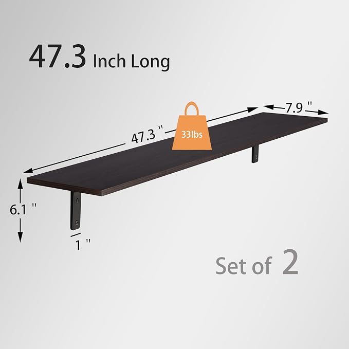 DINZI LVJ Long Wall Shelves, 47.3Inch Wall Mounted Shelves Set of 2, Extra - Image 3