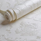 AMINAH DECO Cream White Damask Decorative Textured Floral Wallpaper Non-Woven - Image 2