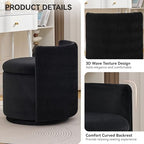 WUTUTUEE Large Velvet Vanity Chair with Storage, 360° Swivel Makeup Chair with Wave Back, No Assembly Small Accent Stool for Bedroom, Dressing, Living Room, Black - Image 3