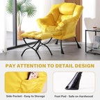 Tiita Lazy Chair with Ottoman, Comfy Reading Accent Chair, Velvet Yellow - Image 5