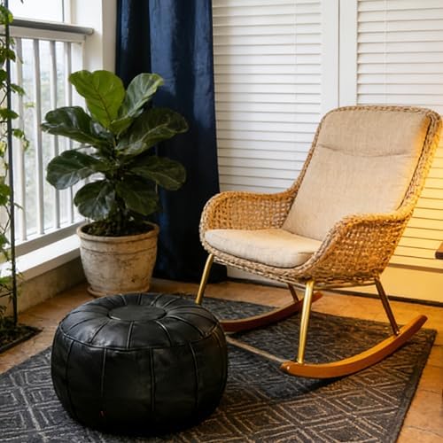 Thgonwid Unstuffed Moroccan Ottoman Pouf Cover, Ottoman Footstool Storage Solution, Bean Bag Chair, Foot Rest, Black - Image 2