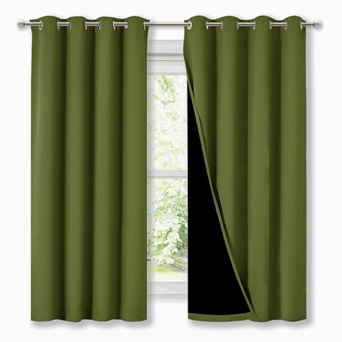 NICETOWN 100% Blackout Curtain Panels, Thermal Insulated Black Liner Curtains by NICETOWN