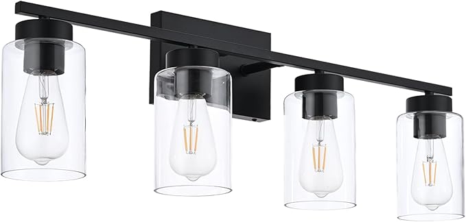 4 Light Bathroom Vanity Light Fixtures, Matte Black Modern Wall Lights - Image 2