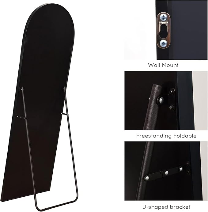 Arched Mirror - Full Length, Standing or Wall Mounted, Aluminum Frame - Black - Image 5