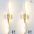 Daunton Modern Gold Plug in Wall Sconce Set of 2, Indoor Dimmable Light Fixture by Daunton