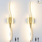 Daunton Modern Gold Plug in Wall Sconce Set of 2, Indoor Dimmable Light Fixture by Daunton