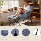Welnow Lazy Chair with Ottoman,Reading Chair with Footrest,Light Blue - Image 4