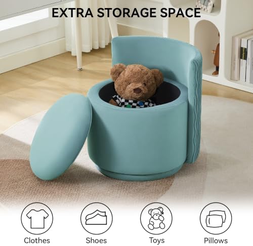 Large Velvet Vanity Chair, 360° Swivel Makeup Chair with Storage, Teal - Image 5