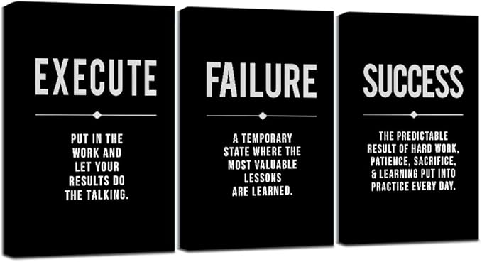 Framed Canvas Wall Art Success Quote, Office Wall Art, Positive Motivational by EPHANYART