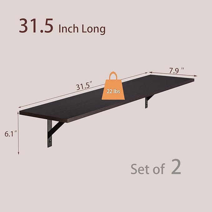 DINZI LVJ Long Wall Shelves, 31.5 Inch Wall Mounted Shelves Set of 2, - Image 3
