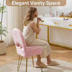 Gitrah Pink Vanity Chair with Storage, Folding Back Faux Fur Vanity Stool, Makeup Ottoman with Gold Legs for Bedroom/Bathroom - Image 3