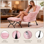 Welnow Lazy Chair with Ottoman, Reading Chair with Footrest, Soft Pink - Image 4