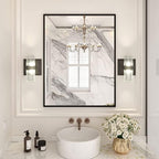 LOAAO 28"X36" Black Rectangle Bathroom Mirror Wall, Matte Black Aluminum Alloy by LOAAO