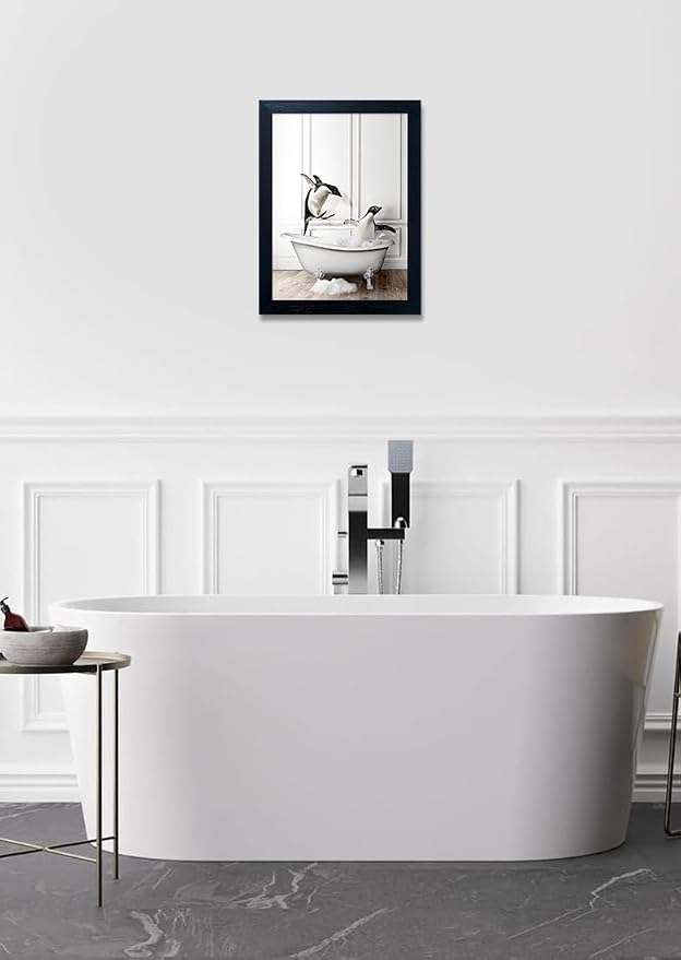 Kids Bathroom Wall Art Framed Black and White Animal Wall Art Cute Penguins in - Image 7