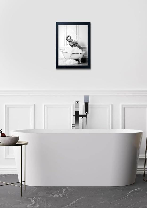 Framed Bathroom Art Wall Decor Elephant in Bathtub Decor Funny Black and White - Image 9
