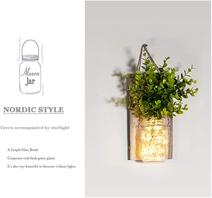Rustic Wall Sconces, Mason Jar Sconces, Farmhouse Home Decor, LED Fairy Lights - Image 2