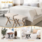LUE BONA Square Linen Makeup Stool, Metal X Legs, Small Ottoman Stool Chair for Vanity, Modern Padded Seat Foot Rest for Makeup Room, Bathroom - Image 6