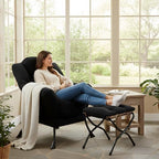 Welnow Lazy Chair with Ottoman, Reading Chair with Footrest,Matte Black - Image 2