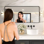 LOAAO 60X28 Inch Black Metal Framed Bathroom Mirror - Image 2