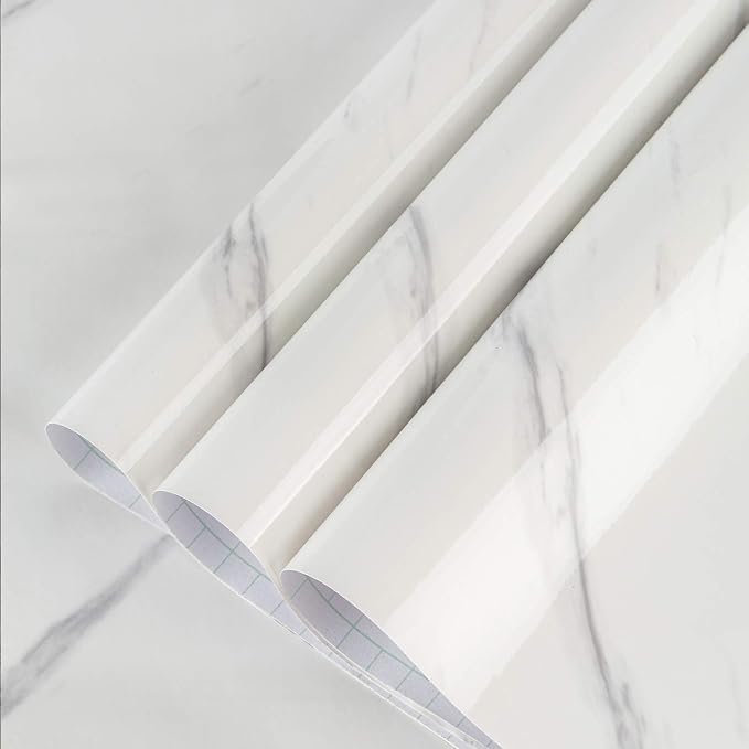 Large White Marble Granite Wallpaper Peel Stick Thicken 48x118inch Waterproof by BAYYAPeelandStickWallpaper