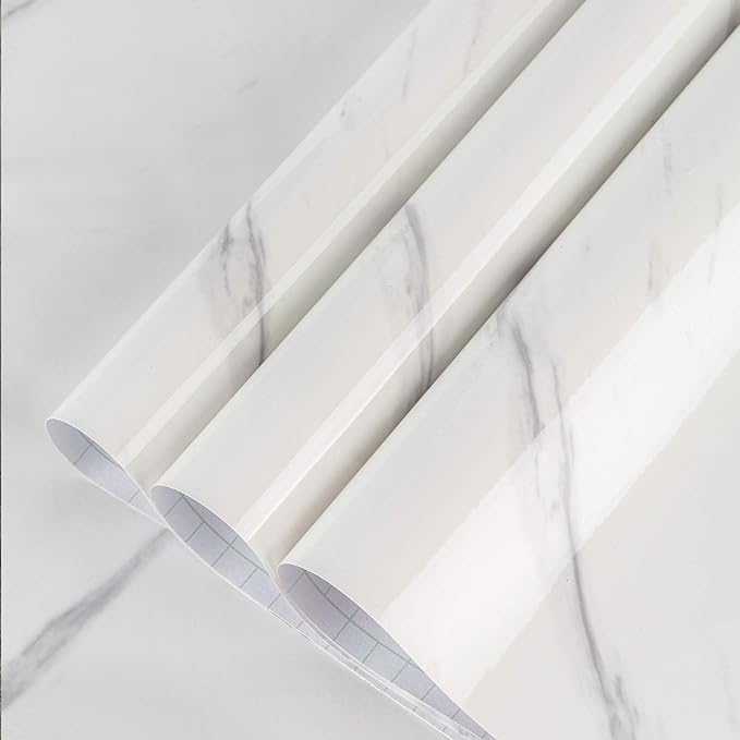 Large White Marble Granite Wallpaper Peel Stick Thicken 31.5x591inch Waterproof by BAYYAPeelandStickWallpaper
